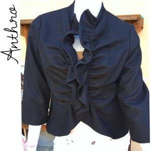 RUFFLED Anthro 3/4 Sleeve Blazer Jacket Tabitha Anthropologie